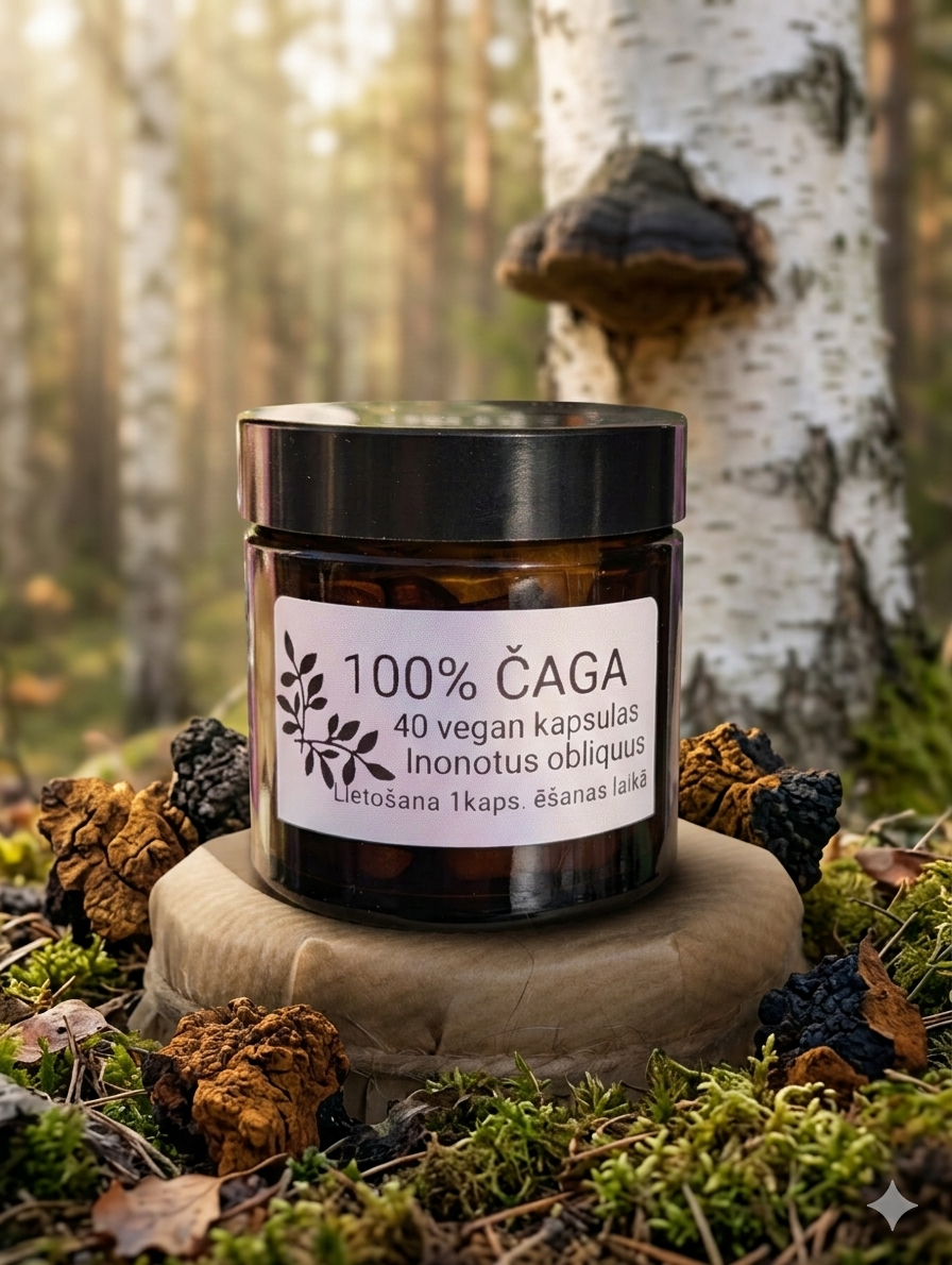 Dabiska bērza piepe čaga Inonotus obliquus meža vidē